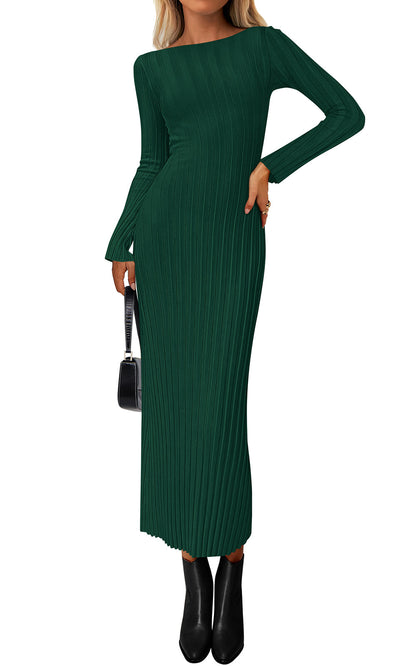 Sweater Knit Bodycon Maxi Dress - Long Sleeve, Boat Neck, Photo 7