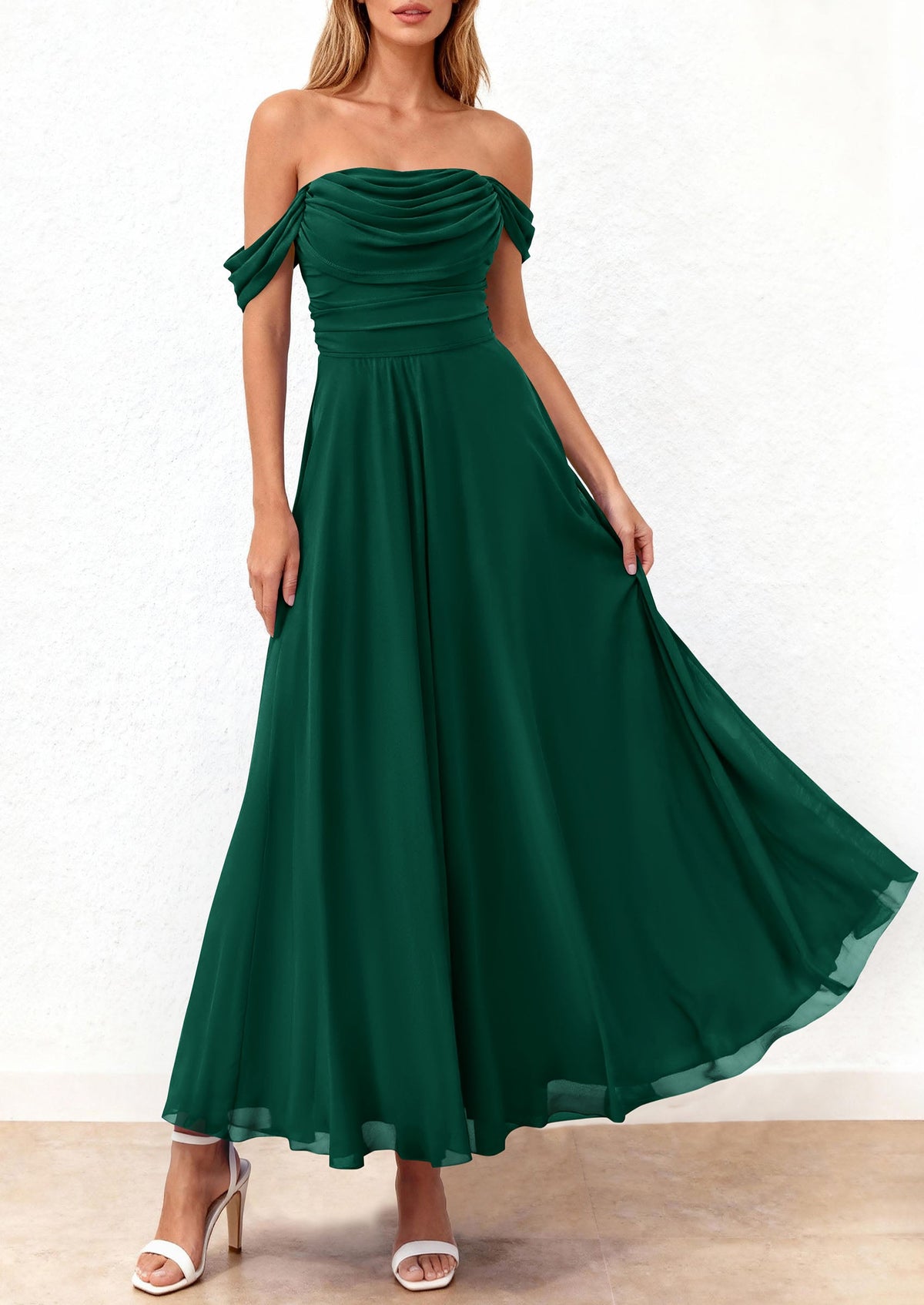 Mesh Swing Ruched Maxi Dress - Off-Shoulder, Cocktail - photo 2