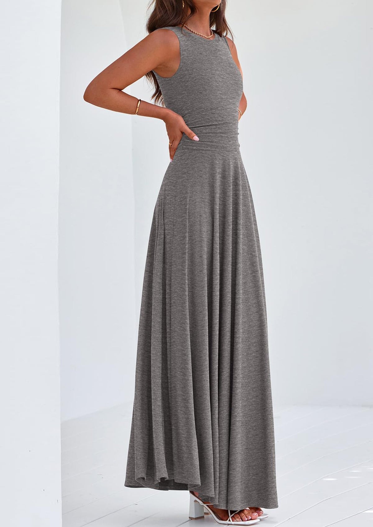 Flowy Maxi Dress - Sleeveless, Crewneck, Casual - photo 44