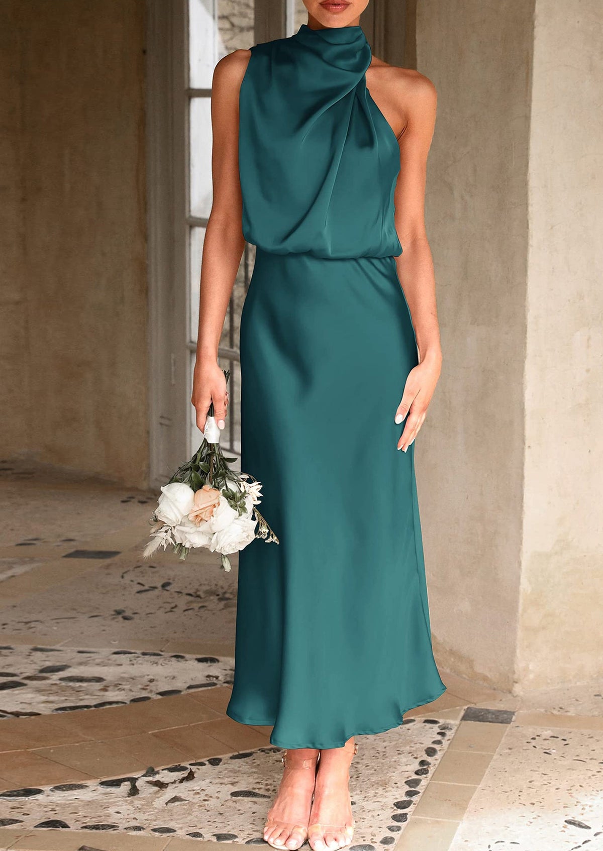 Satin Maxi Dress - Sleeveless, Mock Neck, Cocktail - photo 45