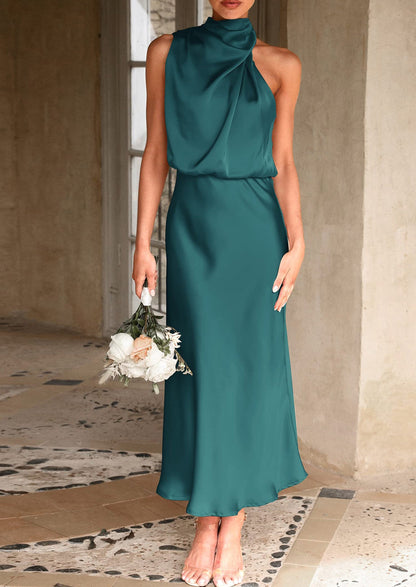 Satin Maxi Dress - Sleeveless, Mock Neck, Cocktail - photo 45