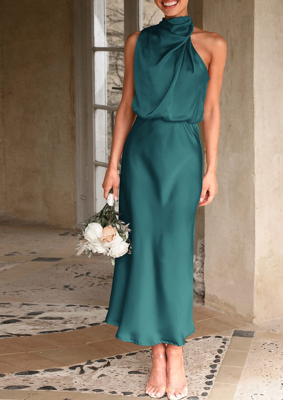 Satin Maxi Dress - Sleeveless, Mock Neck, Cocktail - photo 46
