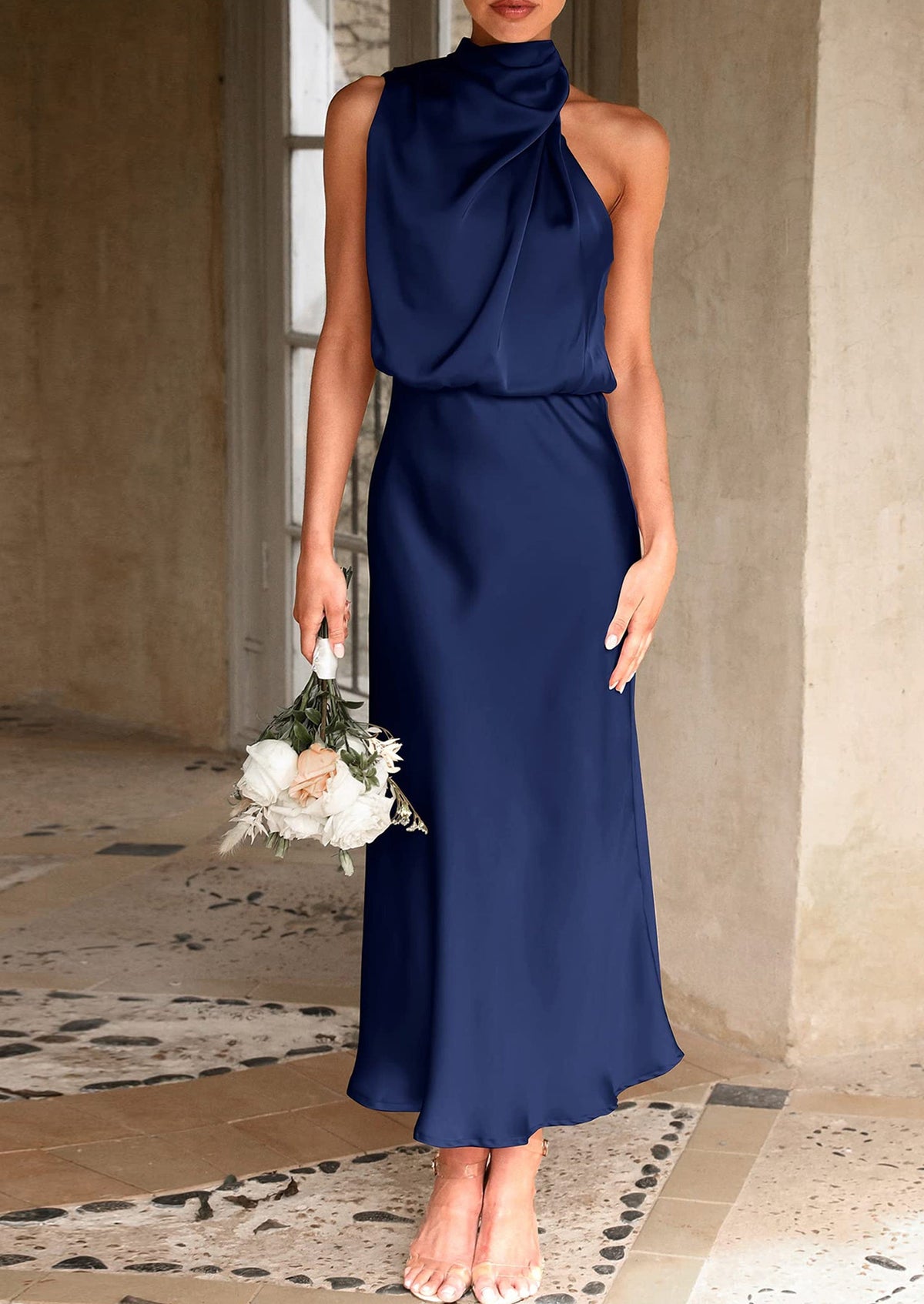 Satin Maxi Dress - Sleeveless, Mock Neck, Cocktail - photo 50