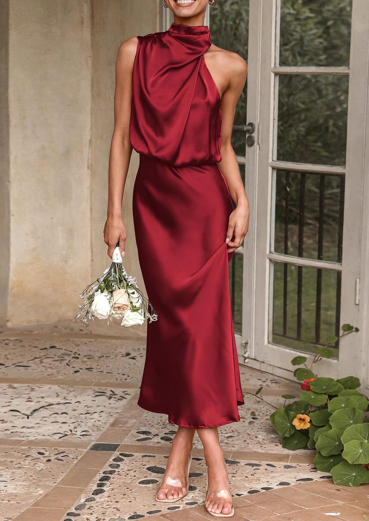 Satin Maxi Dress - Sleeveless, Mock Neck, Cocktail - photo 53