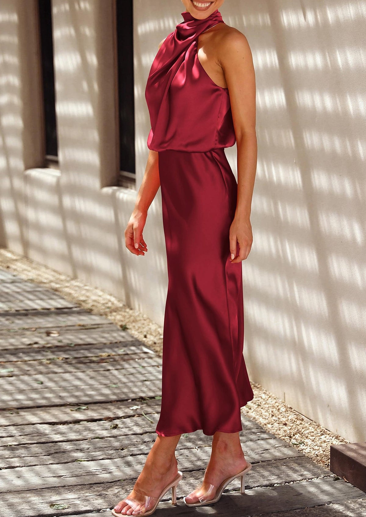 Satin Maxi Dress - Sleeveless, Mock Neck, Cocktail - photo 54