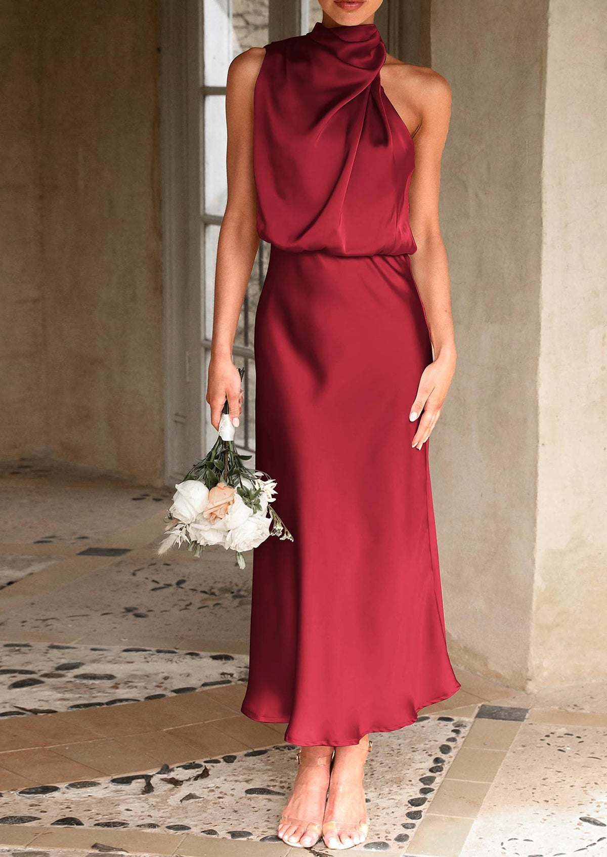 Satin Maxi Dress - Sleeveless, Mock Neck, Cocktail - photo 55