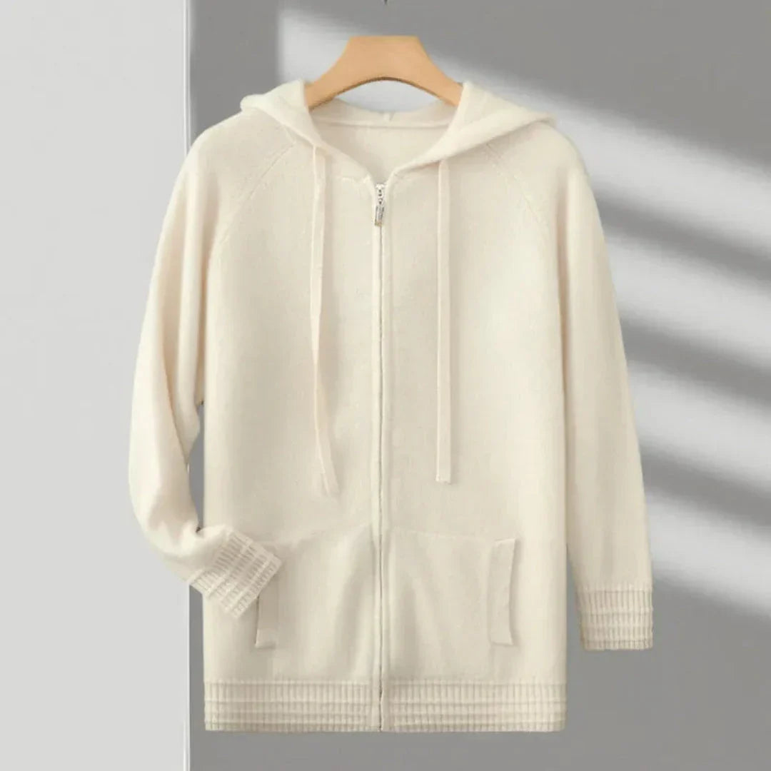 Declan gray cashmere zip-up hoodie with adjustable drawstring hood and relaxed fit