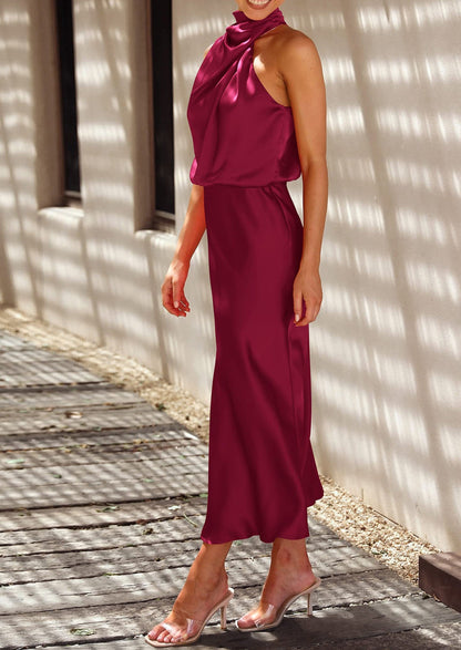 Satin Maxi Dress - Sleeveless, Mock Neck, Cocktail - photo 59