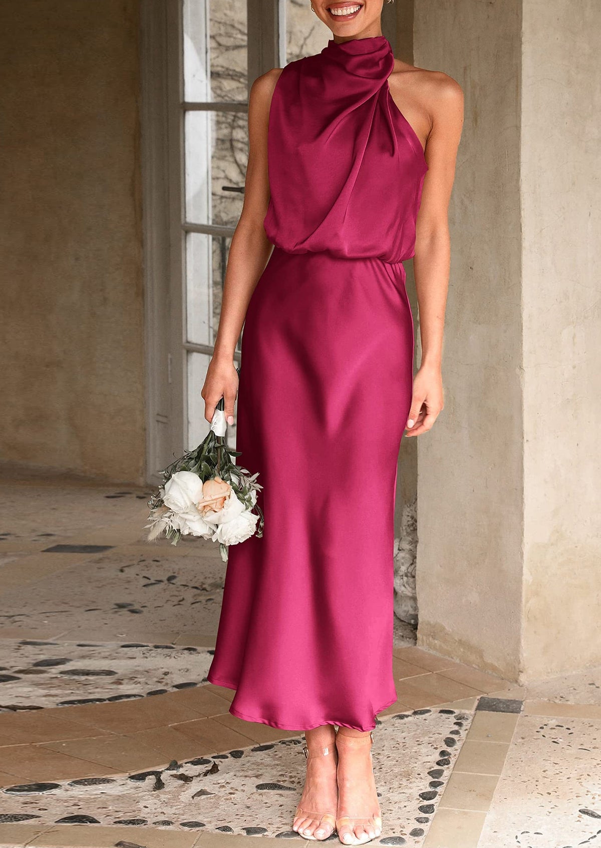 Satin Maxi Dress - Sleeveless, Mock Neck, Cocktail - photo 60