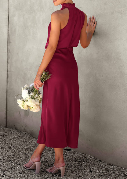 Satin Maxi Dress - Sleeveless, Mock Neck, Cocktail - photo 58
