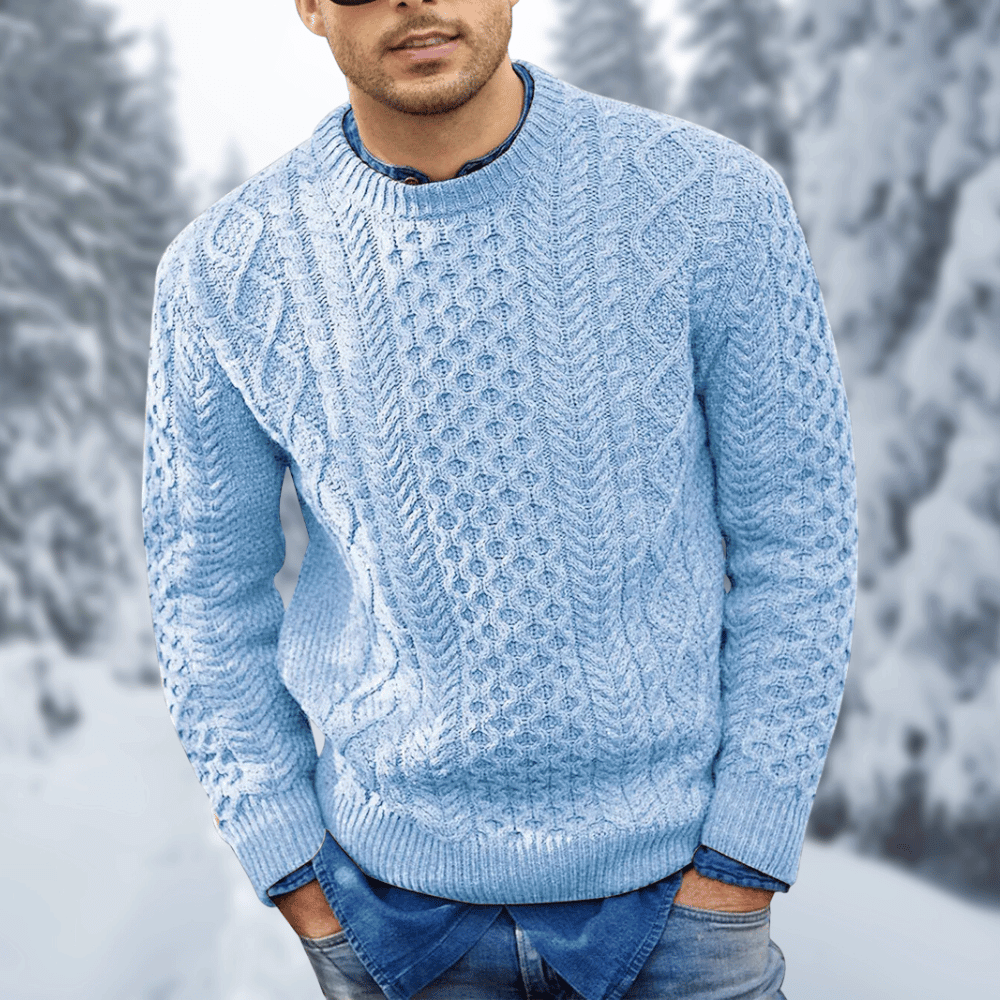 Mens Cable Knit Wool Sweater Warm Cozy Knitwear For Winter Layering