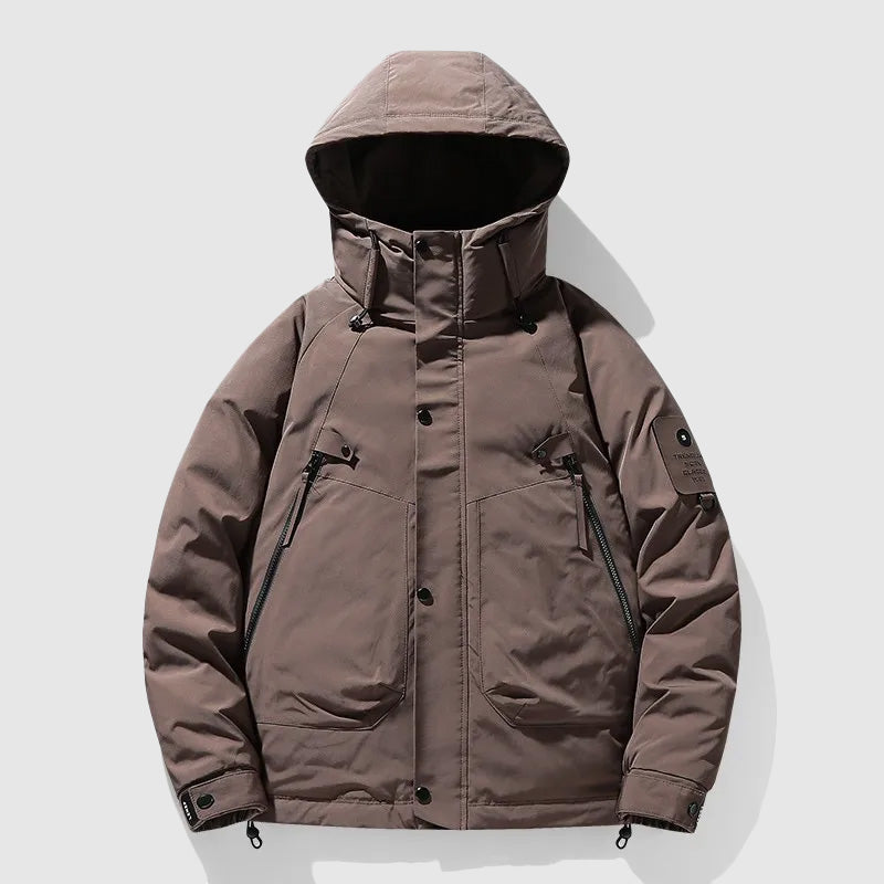 Orsenvi men's black down jacket detachable hood white duck insulation slim urban fit