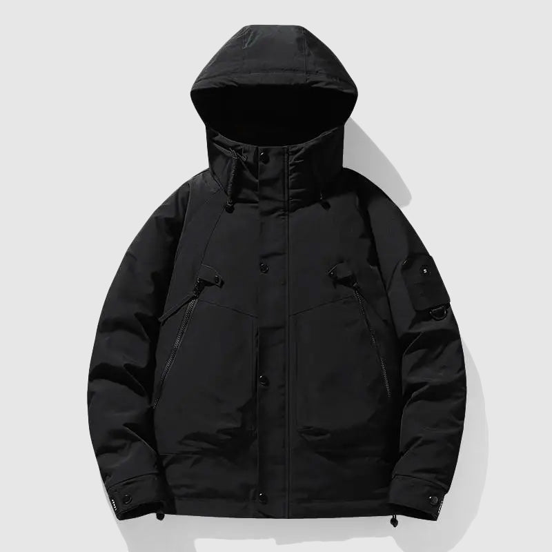Orsenvi men's black down jacket detachable hood white duck insulation slim urban fit