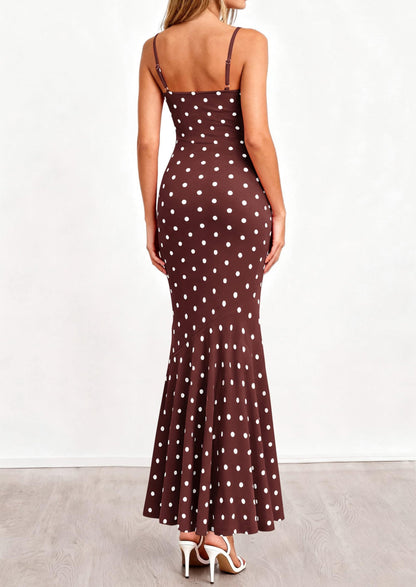 Polka Dot Bodycon Mermaid Maxi Dress - Spaghetti Strap, Cowl - photo 23