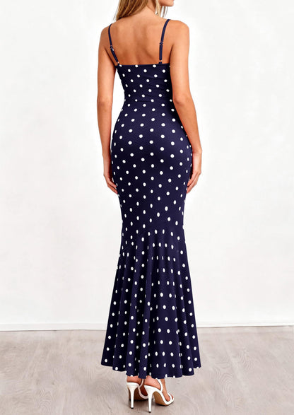 Polka Dot Bodycon Mermaid Maxi Dress - Spaghetti Strap, Cowl - photo 13