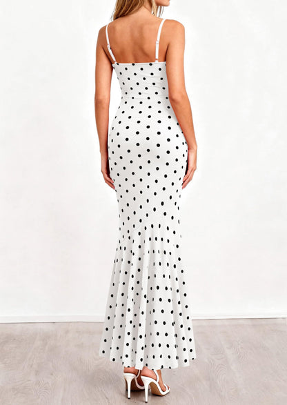 Polka Dot Bodycon Mermaid Maxi Dress - Spaghetti Strap, Cowl - photo 18