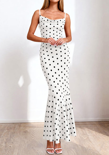 Polka Dot Bodycon Mermaid Maxi Dress - Spaghetti Strap, Cowl - photo 21