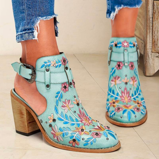 Orsenvi Embroidered Floral Ankle Boots For Women