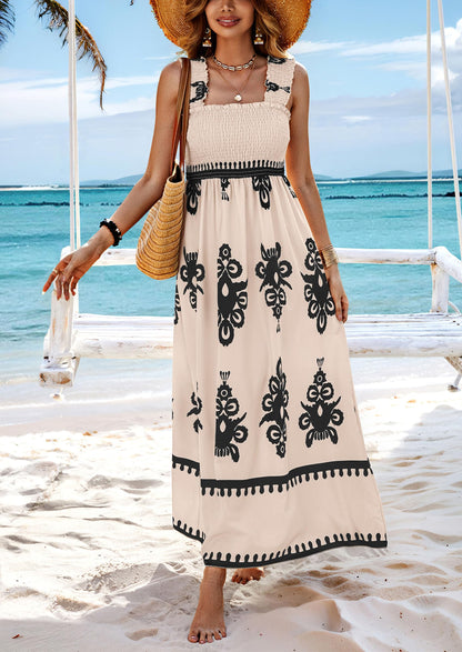 Floral Smocked Maxi Dress - Sleeveless, Square Neck, Boho - photo 9