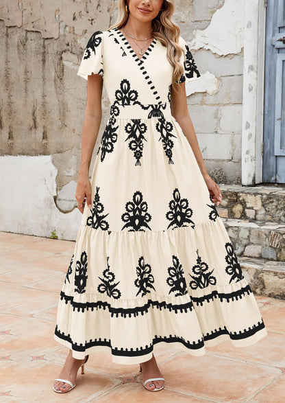 Floral Flowy Tiered Maxi Dress - Bell Sleeve, V-Neck, Casual - photo 17