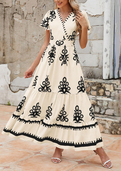 Floral Flowy Tiered Maxi Dress - Bell Sleeve, V-Neck, Casual - photo 16