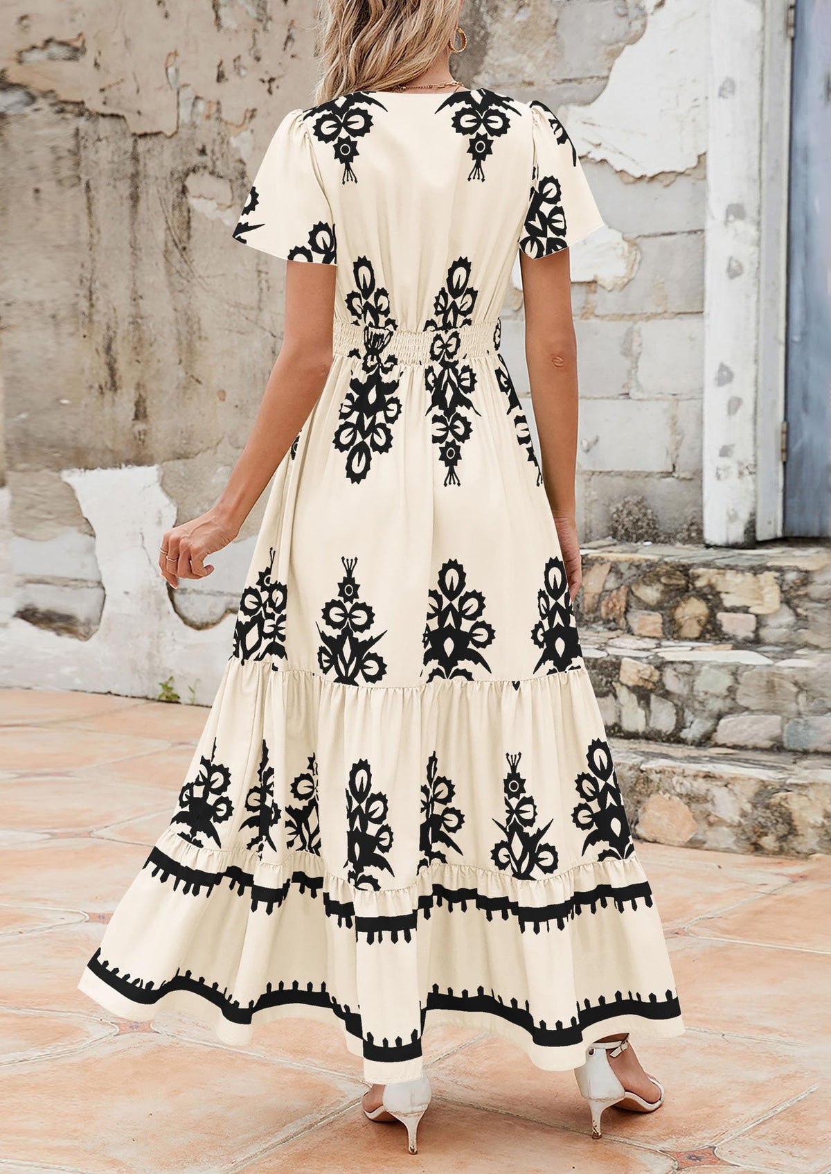 Floral Flowy Tiered Maxi Dress - Bell Sleeve, V-Neck, Casual - photo 15