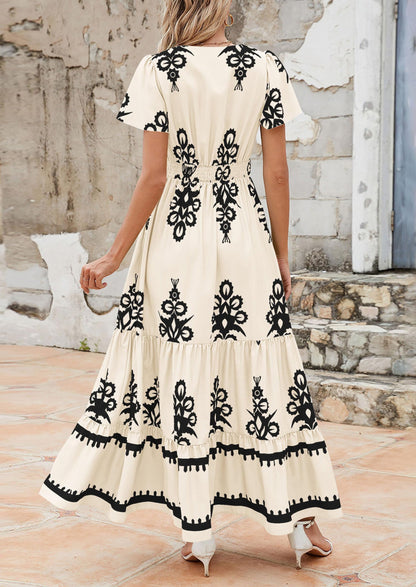 Floral Flowy Tiered Maxi Dress - Bell Sleeve, V-Neck, Casual - photo 15