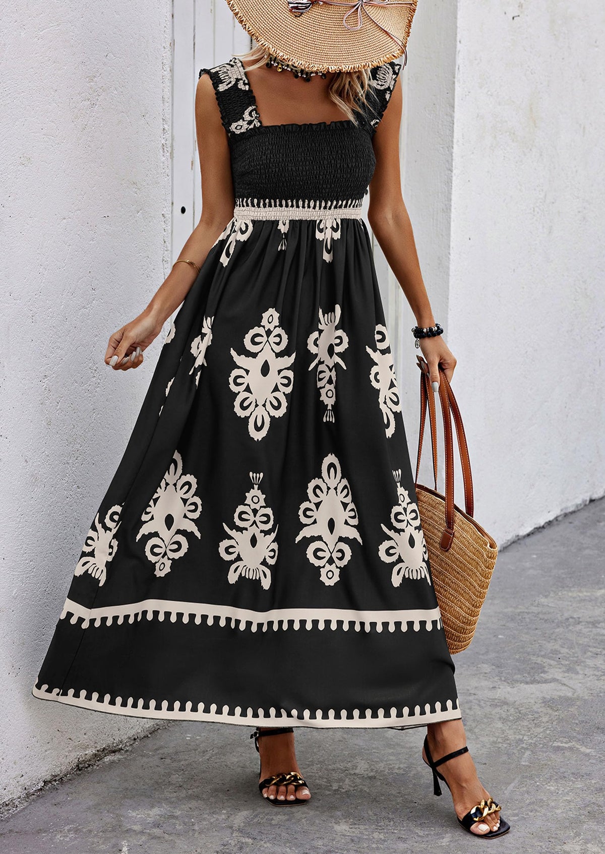 Floral Smocked Maxi Dress - Sleeveless, Square Neck, Boho - photo 24