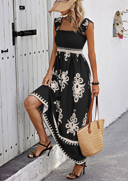 Floral Smocked Maxi Dress - Sleeveless, Square Neck, Boho - photo 26