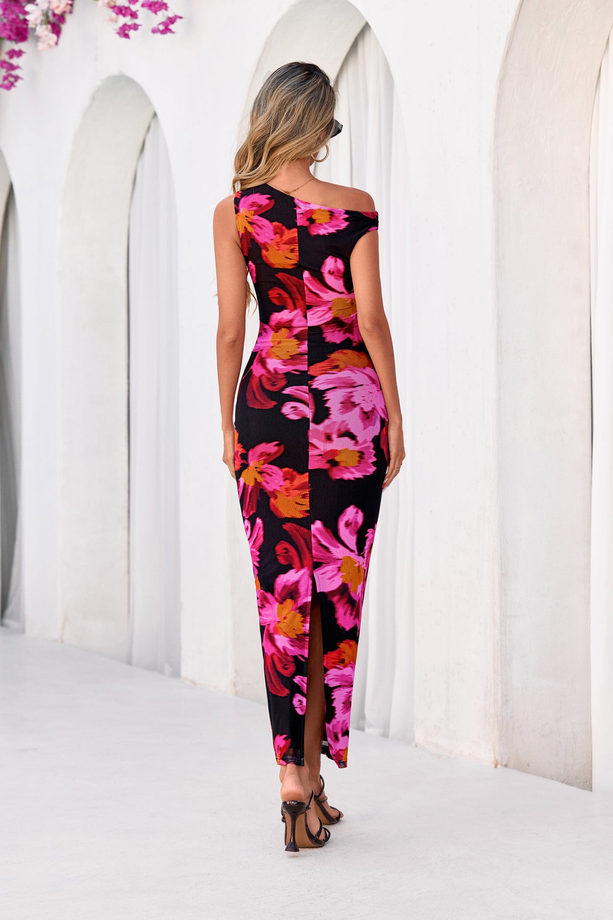 Floral Purple Floral Mesh Bodycon Maxi Dress - One-Shoulder, photo 12