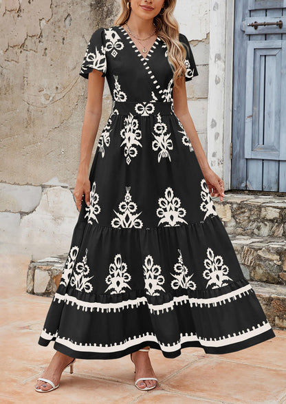 Floral Flowy Tiered Maxi Dress - Bell Sleeve, V-Neck, Casual - photo 24