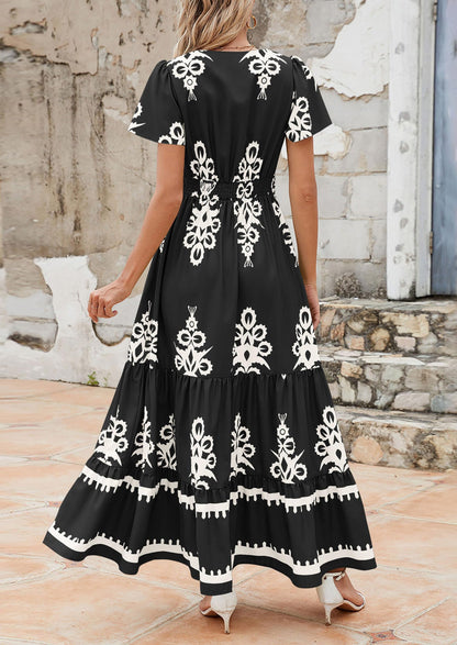 Floral Flowy Tiered Maxi Dress - Bell Sleeve, V-Neck, Casual - photo 21