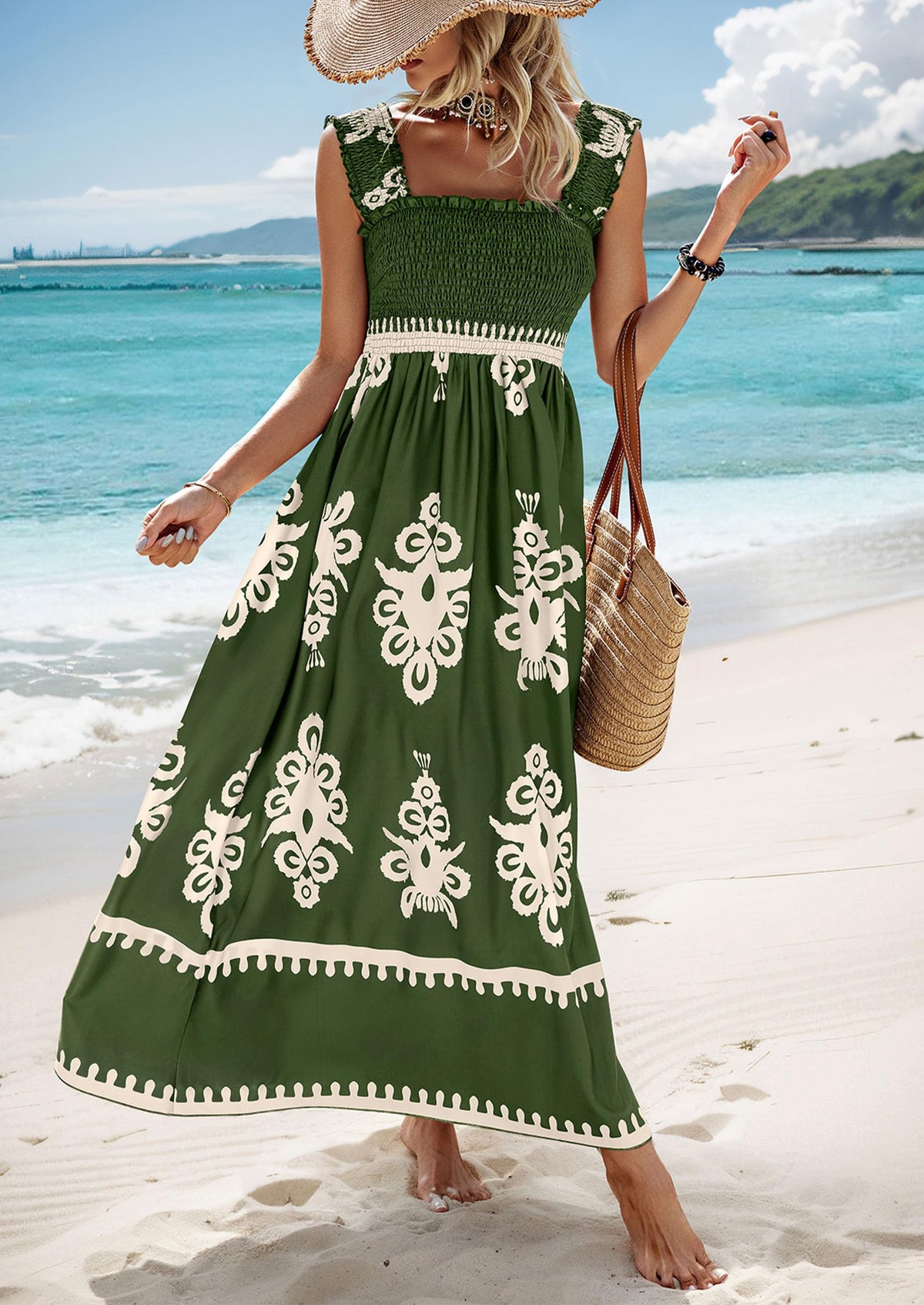 Floral Smocked Maxi Dress - Sleeveless, Square Neck, Boho - photo 31