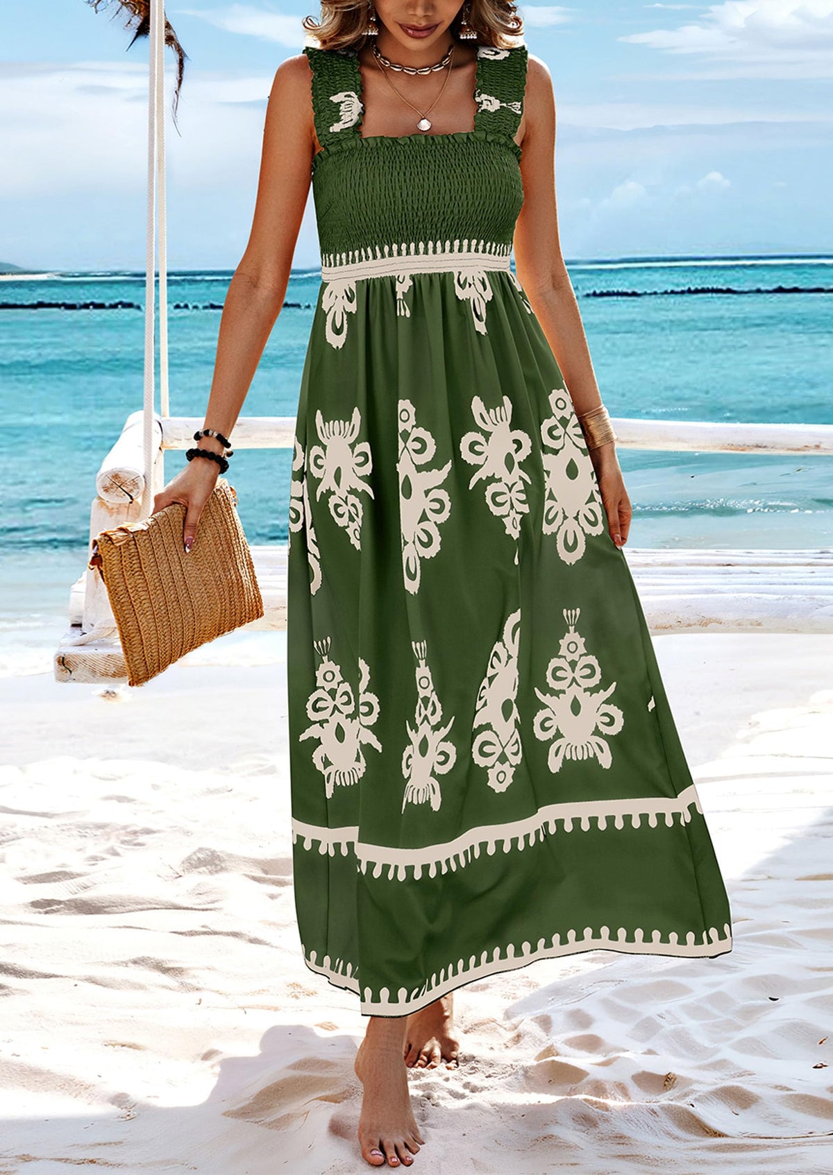 Floral Smocked Maxi Dress - Sleeveless, Square Neck, Boho - photo 29