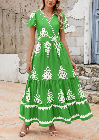 Floral Flowy Tiered Maxi Dress - Bell Sleeve, V-Neck, Casual - photo 10