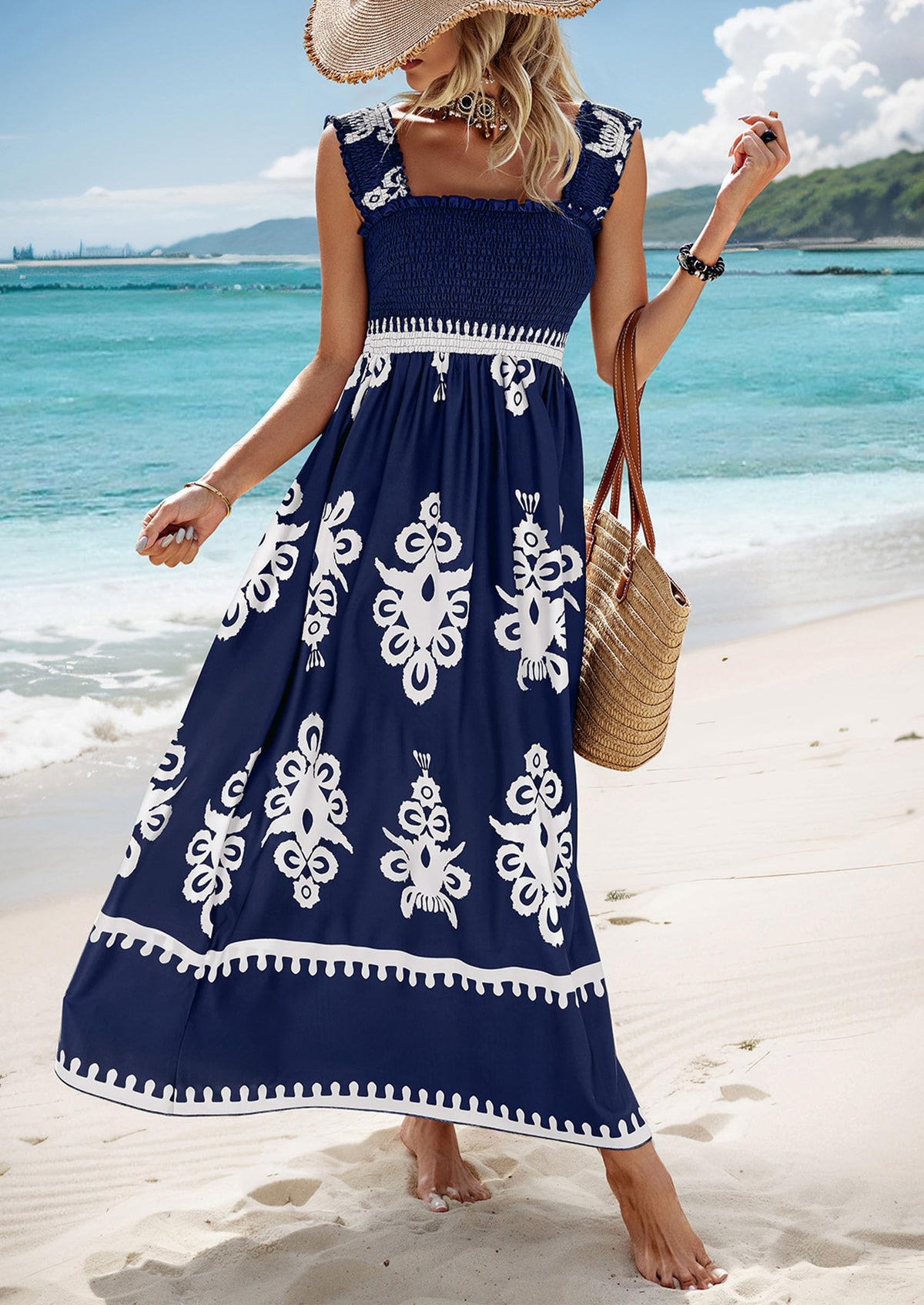 Floral Smocked Maxi Dress - Sleeveless, Square Neck, Boho - photo 37
