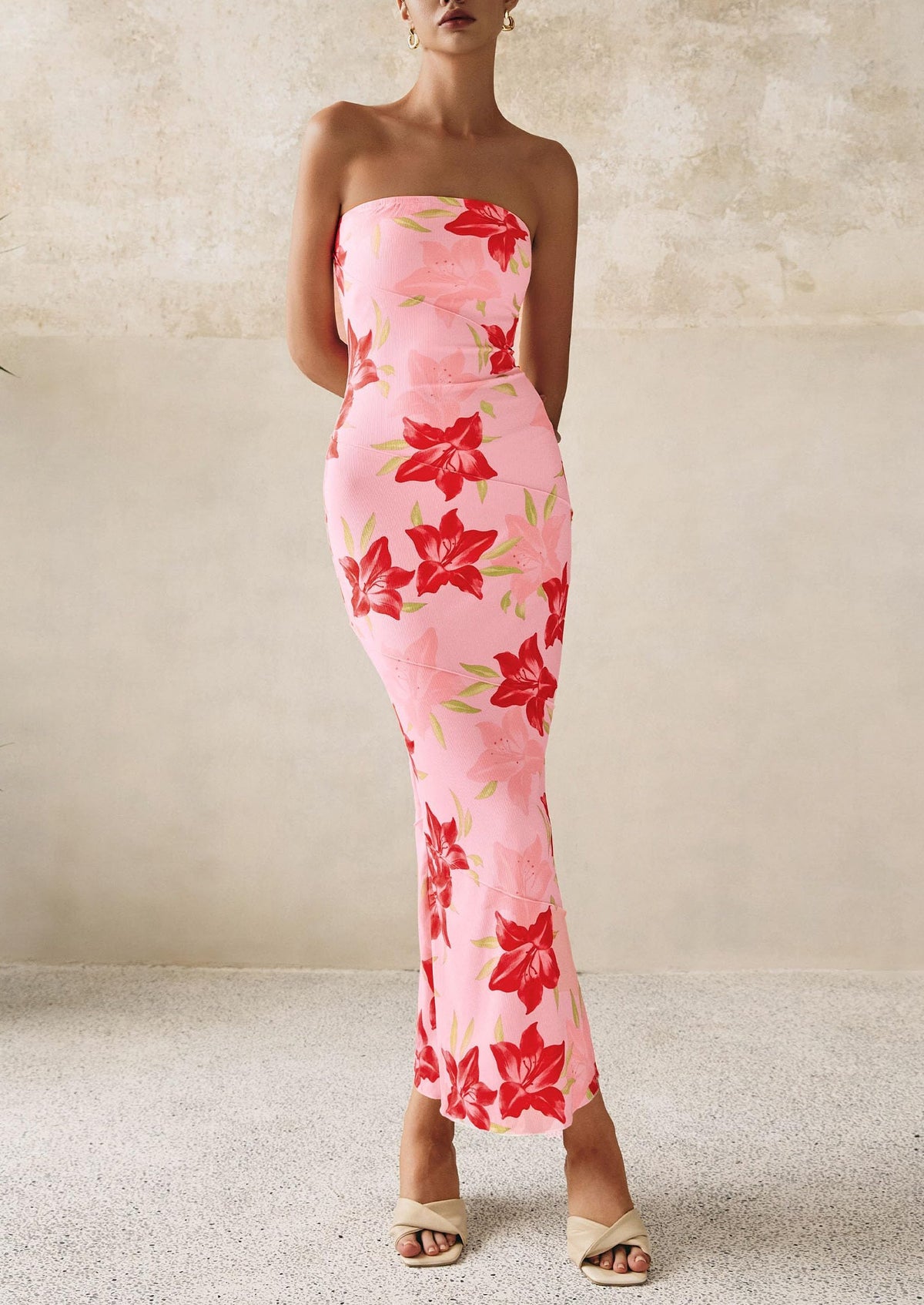 Floral Bodycon Maxi Dress - Strapless, Casual - photo 23