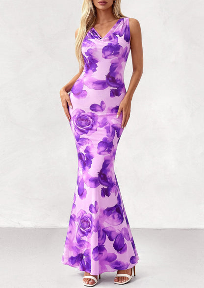 Floral Bodycon Maxi Dress - Sleeveless, Cowl Neck, Beach - photo 21
