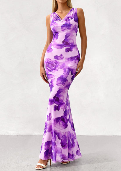 Floral Bodycon Maxi Dress - Sleeveless, Cowl Neck, Beach - photo 25