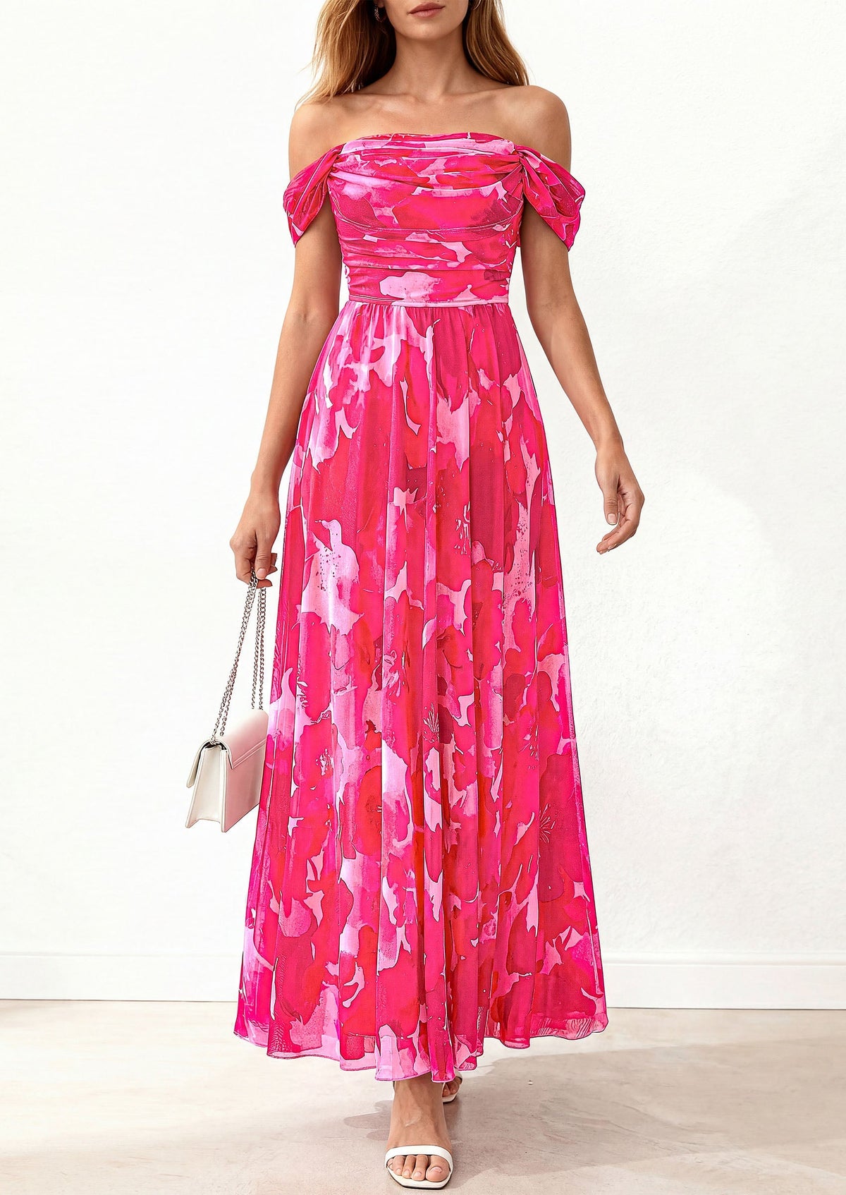 Mesh Swing Ruched Maxi Dress - Off-Shoulder, Cocktail - photo 22
