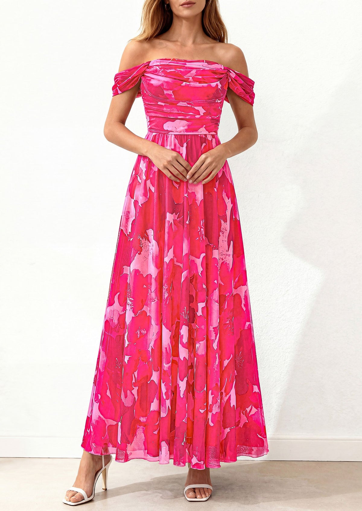 Mesh Swing Ruched Maxi Dress - Off-Shoulder, Cocktail - photo 24