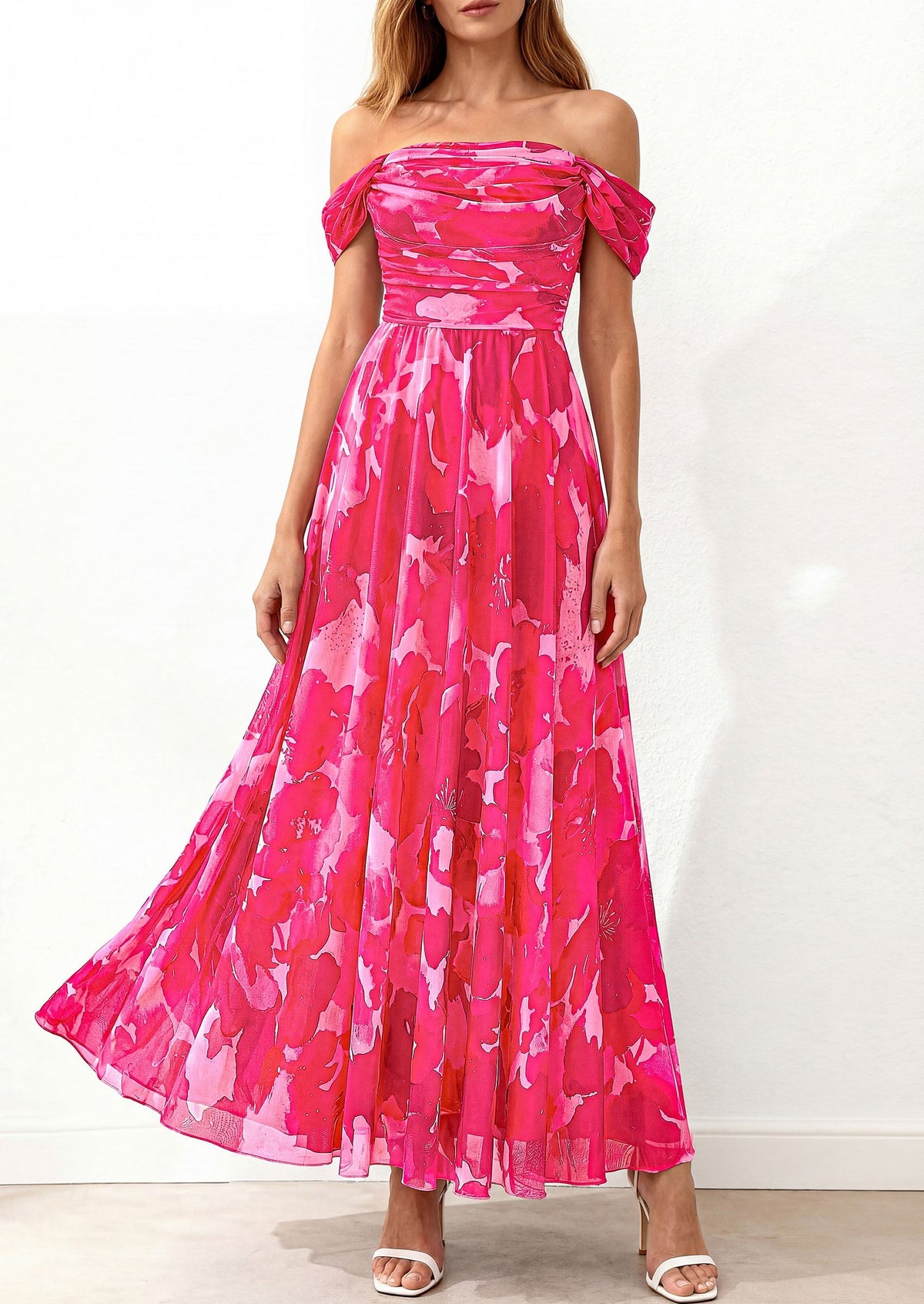 Mesh Swing Ruched Maxi Dress - Off-Shoulder, Cocktail - photo 19