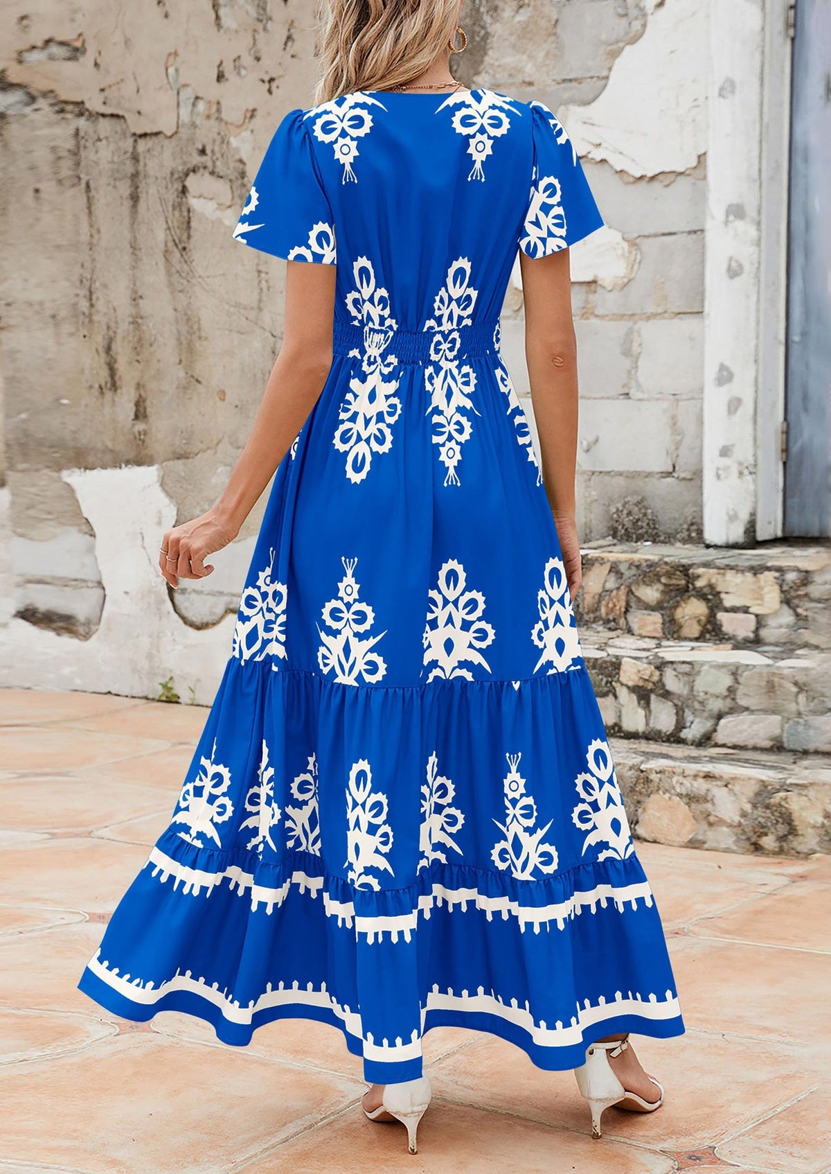 Floral Flowy Tiered Maxi Dress - Bell Sleeve, V-Neck, Casual - photo 27