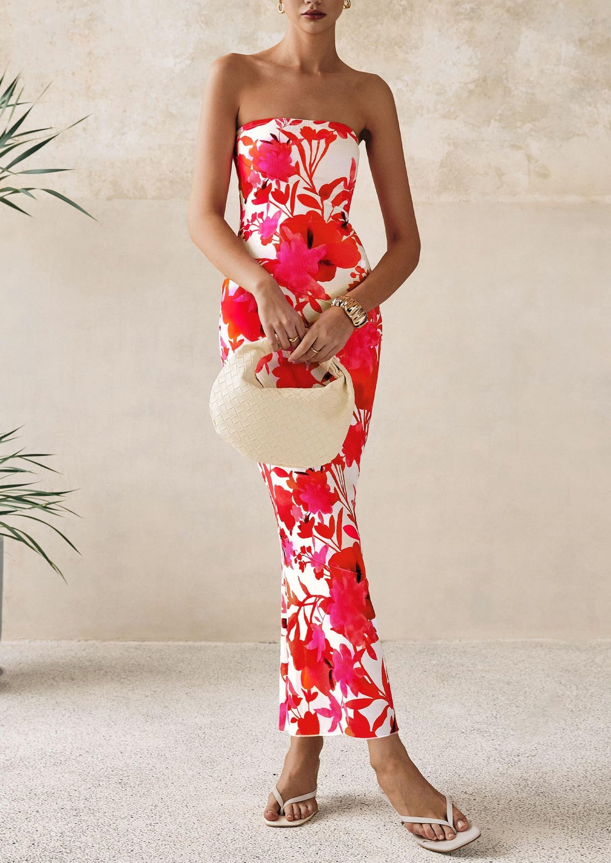 Floral Bodycon Maxi Dress - Strapless, Casual - photo 32
