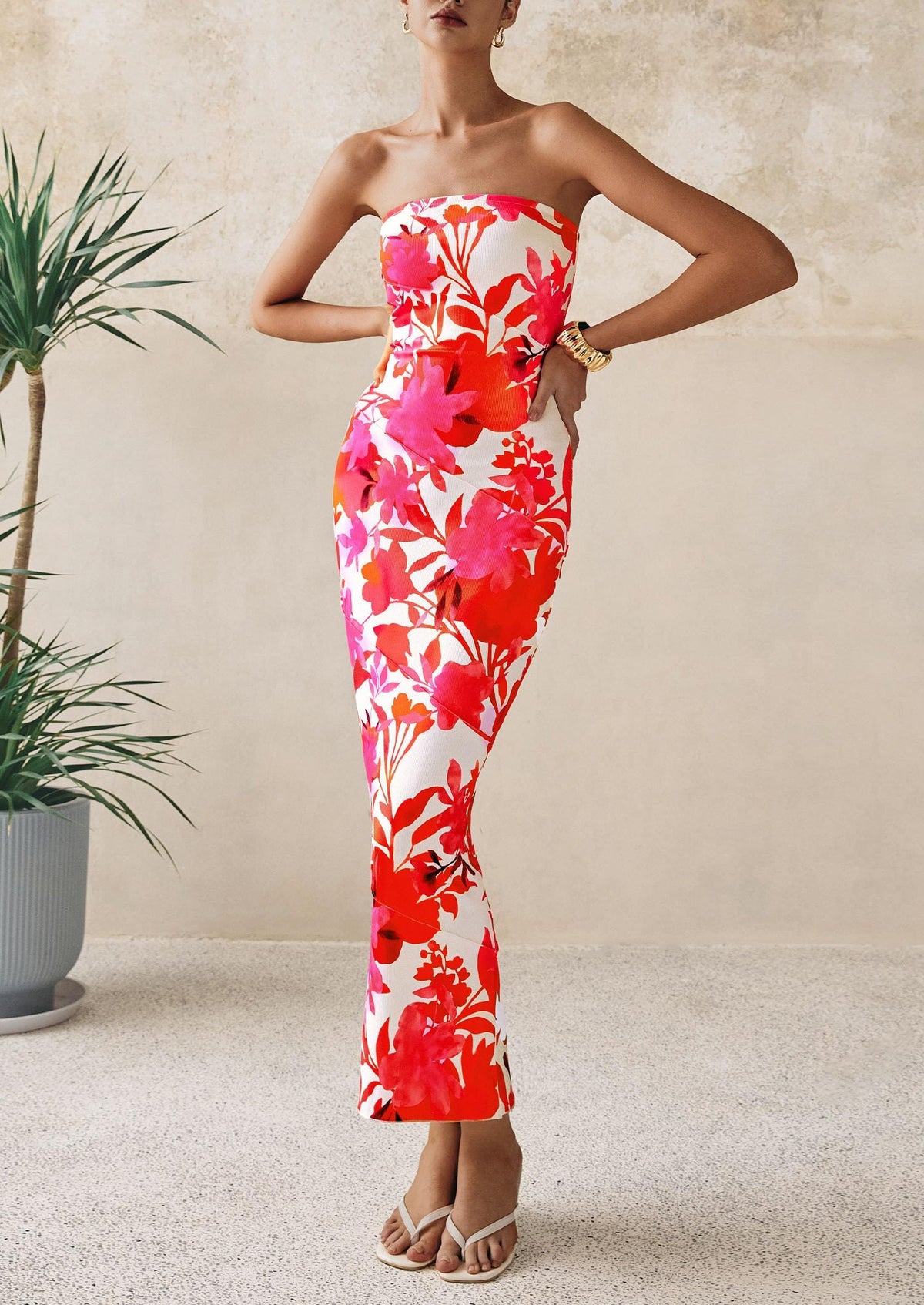 Floral Bodycon Maxi Dress - Strapless, Casual - photo 31