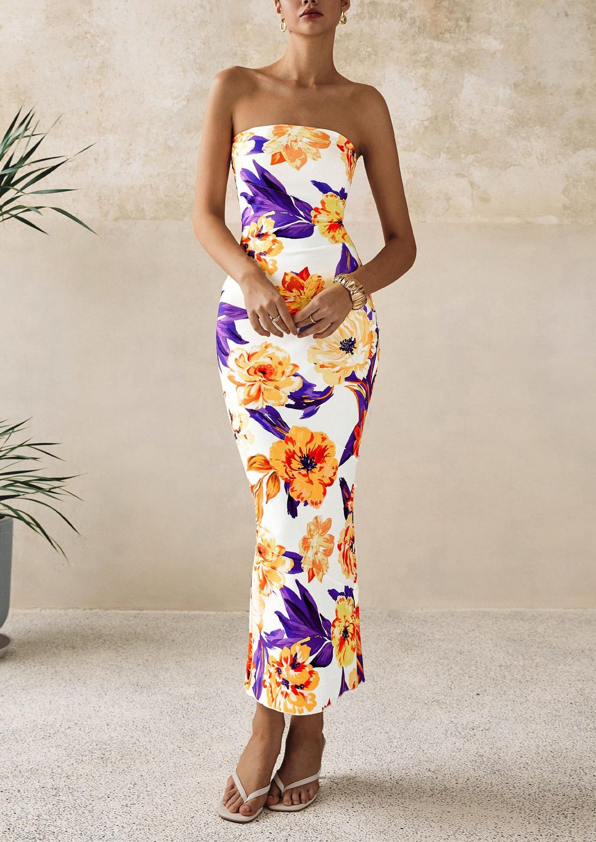 Floral Bodycon Maxi Dress - Strapless, Casual - photo 19