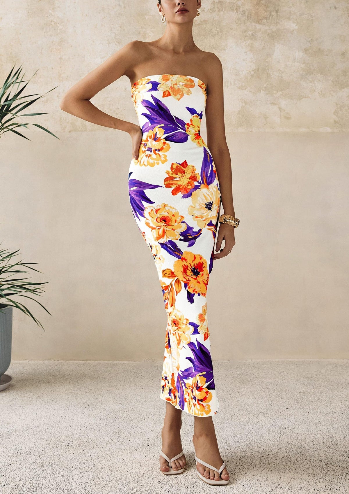 Floral Bodycon Maxi Dress - Strapless, Casual - photo 15