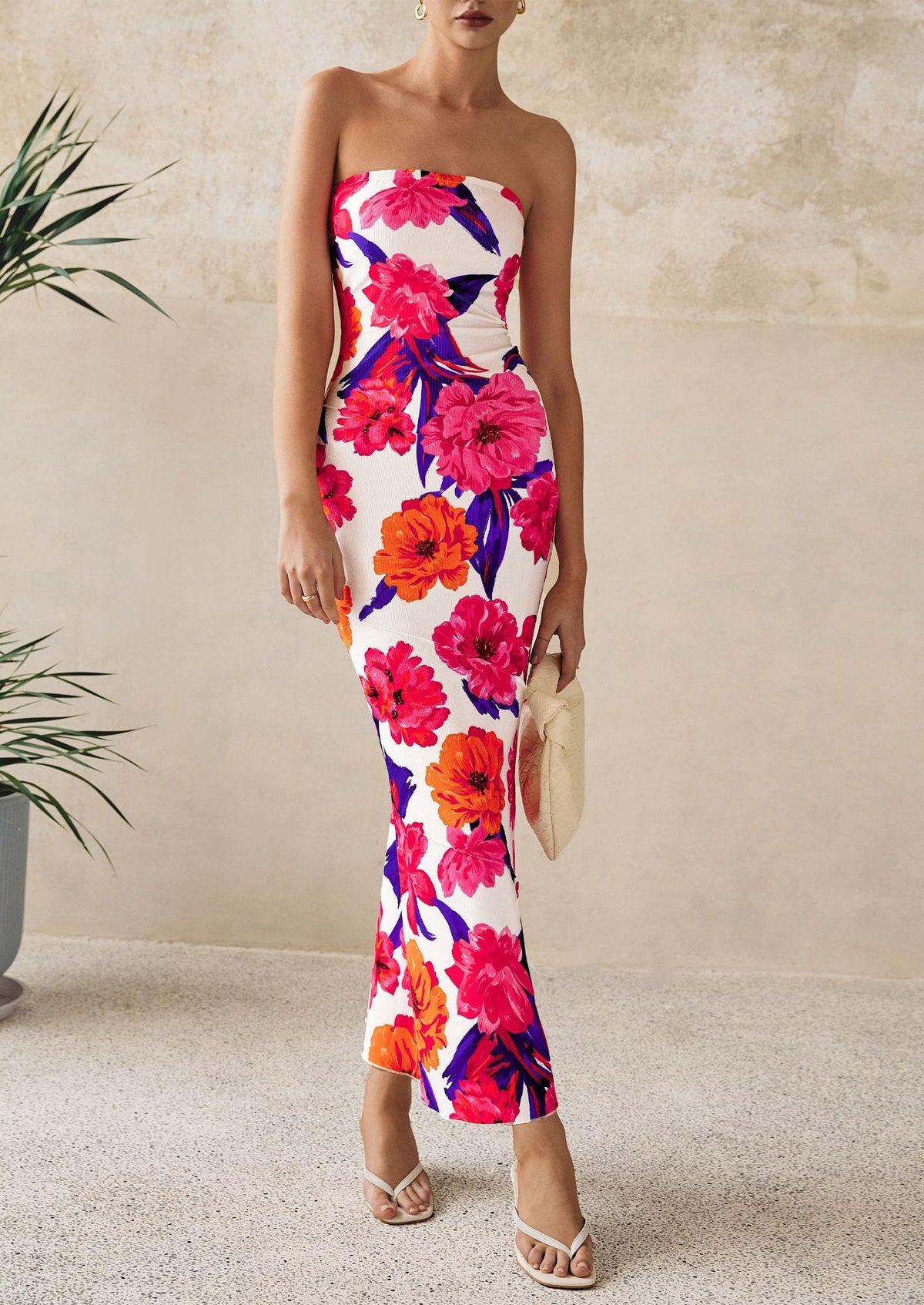 Floral Bodycon Maxi Dress - Strapless, Casual - photo 30