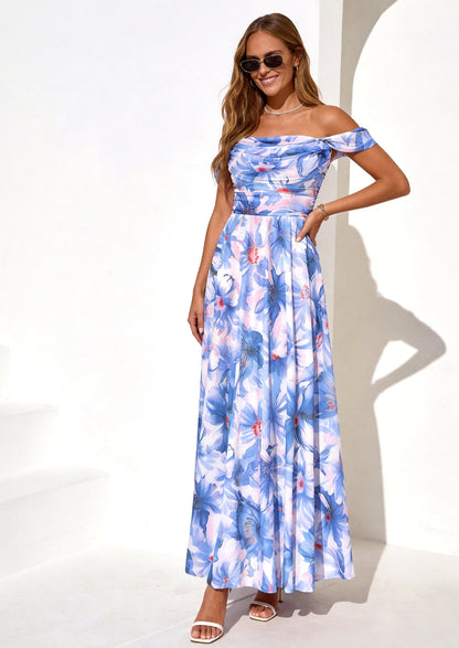 Mesh Swing Ruched Maxi Dress - Off-Shoulder, Cocktail - photo 6