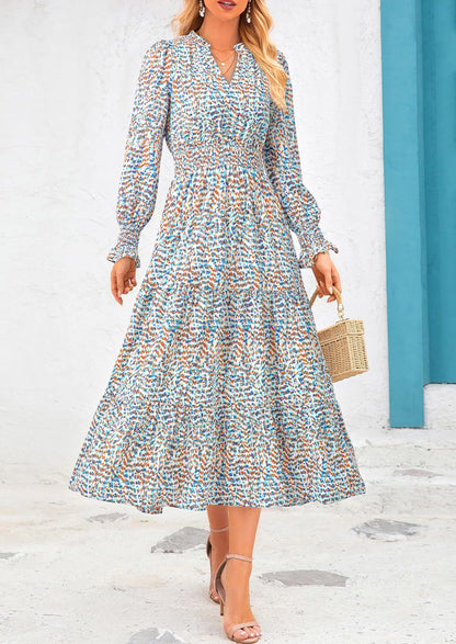 Floral A-Line Flowy Maxi Dress - Long Sleeve, V-Neck, Casual - photo 80